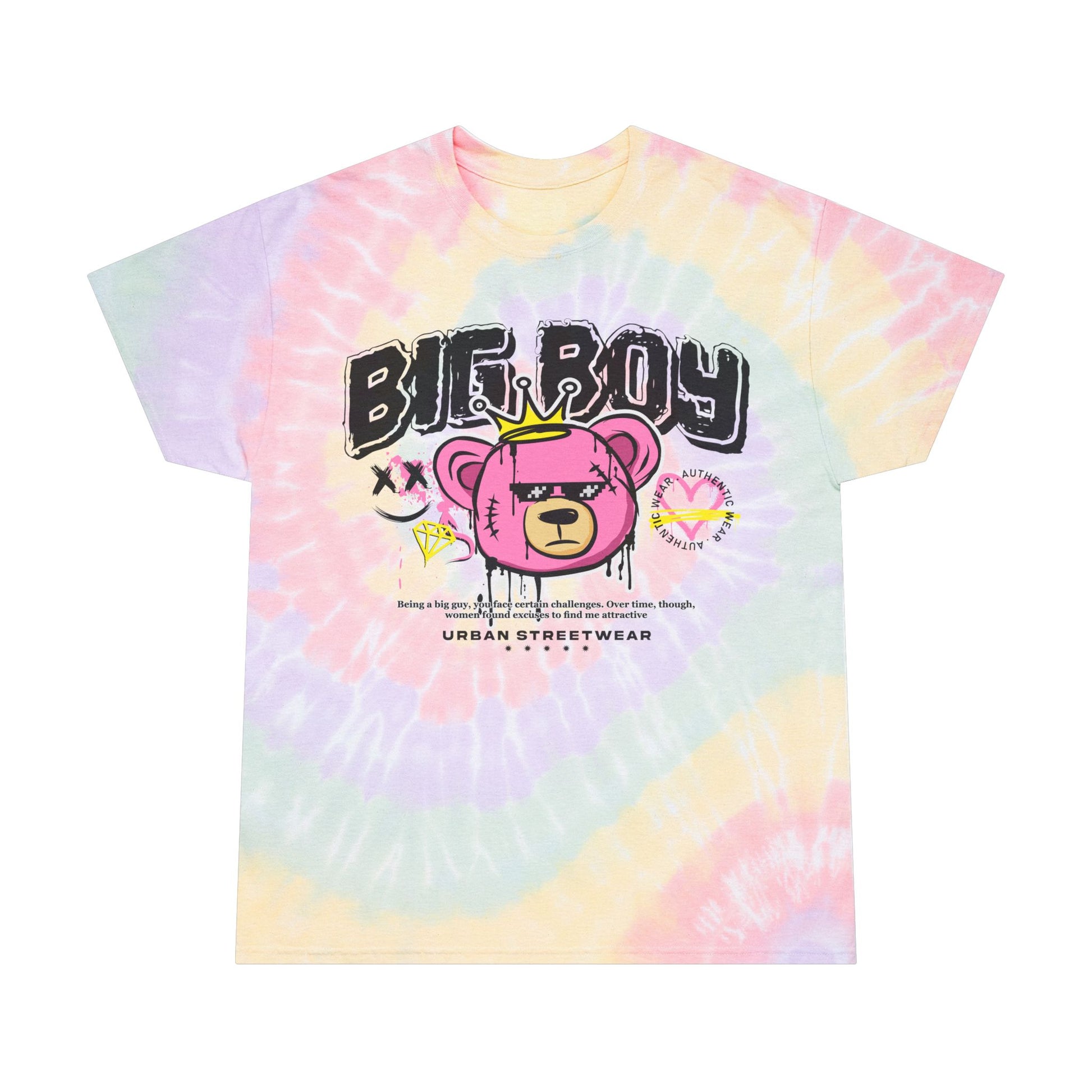 Men's "Big Boy" Tie Dye T-Shirt – Urban Streetwear Graphic Tee with Pink Bear in Crown – Soft Cotton Pastel Shirt for Casual Wear