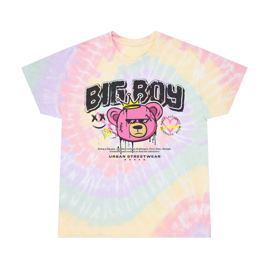 Men's "Big Boy" Tie Dye T-Shirt – Urban Streetwear Graphic Tee with Pink Bear in Crown – Soft Cotton Pastel Shirt for Casual Wear