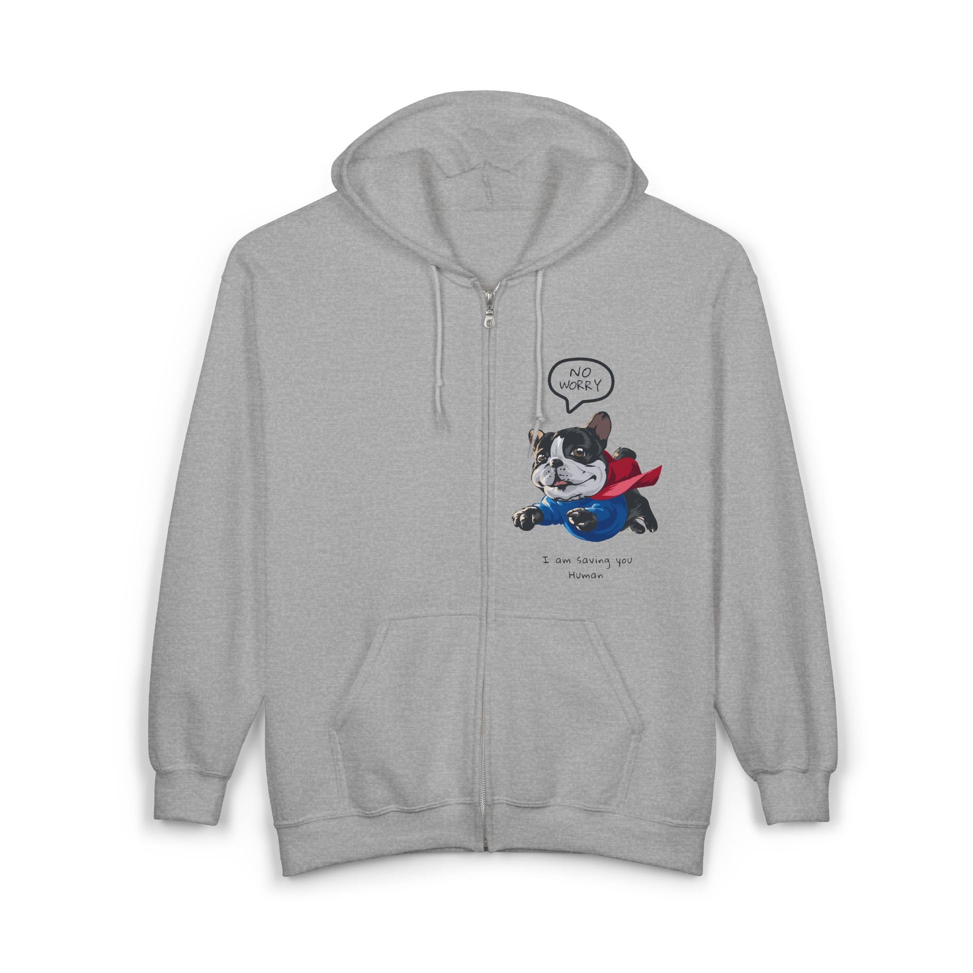 Superhero Bulldog Full Zip Hoodie | Fun Pet Lover Sweatshirt, Gift for Dog Owners, Cute Animal Apparel, Everyday Comfort, Cartoon Design
