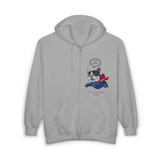 Superhero Bulldog Full Zip Hoodie | Fun Pet Lover Sweatshirt, Gift for Dog Owners, Cute Animal Apparel, Everyday Comfort, Cartoon Design