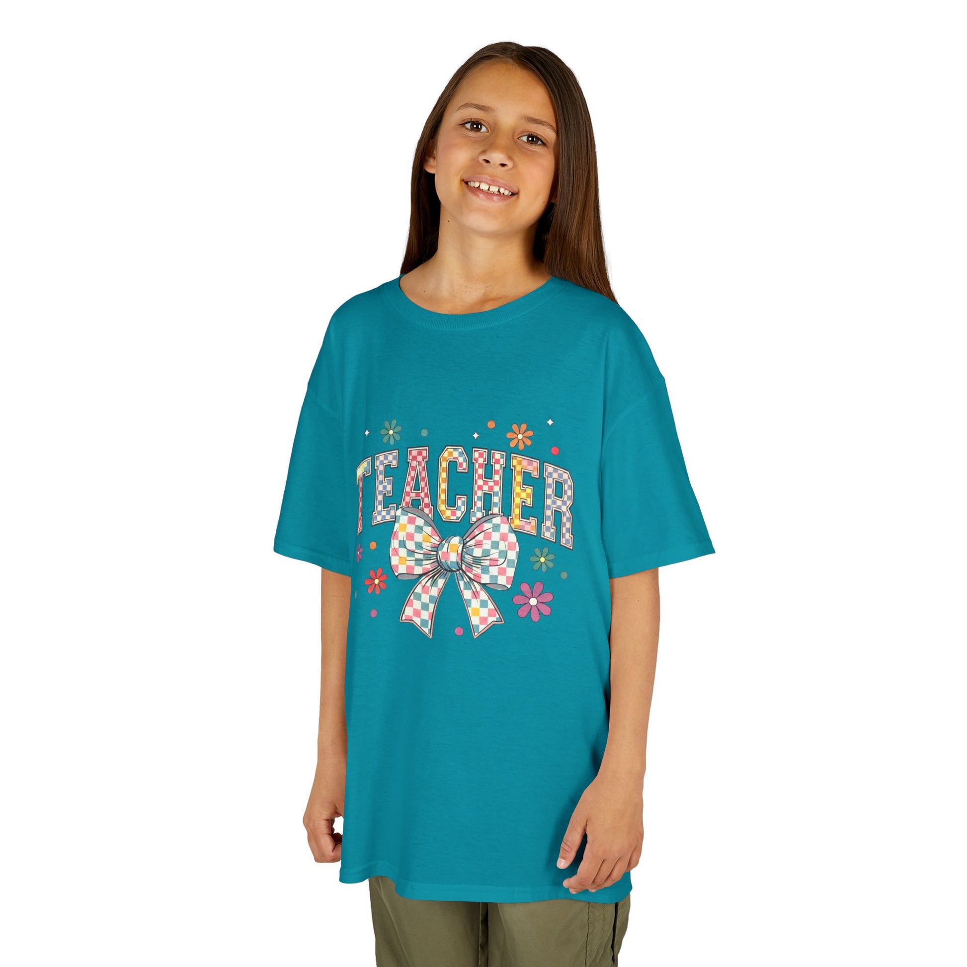 Teacher Kids Tee with Colorful Bow Design, Perfect for Back to School, Teacher Appreciation, Birthday Gift, Fun Classroom Wear