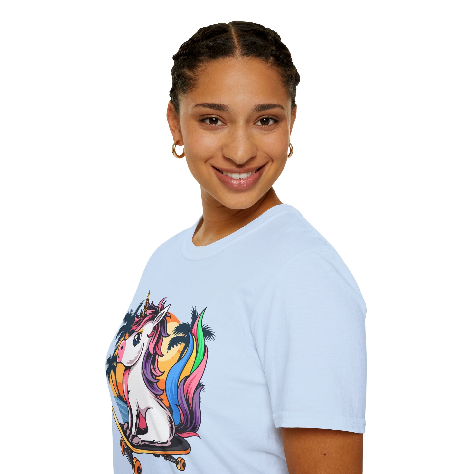 Skateboarding Unicorn T-Shirt, Cute Graphic Tee for Teens, Fun Summer Wear, Gifts for Unicorn Lovers, Beach Day Outfit