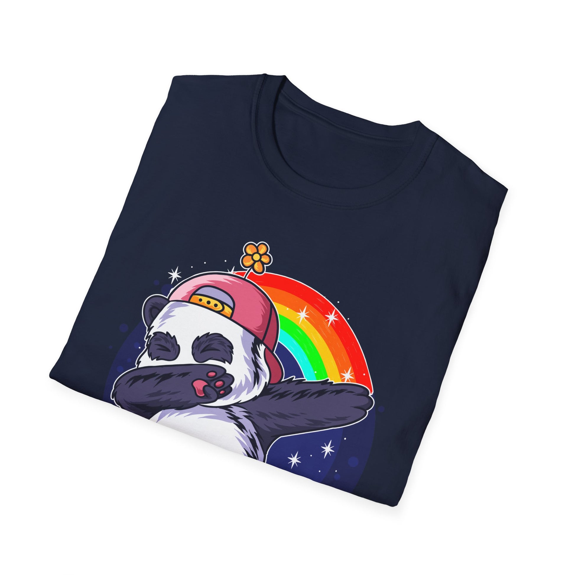 Rainbow Panda Unisex Softstyle T-Shirt, Cute Panda Tee, Gift for Animal Lovers, Fun Casual Wear, Birthday Present, Streetwear Fashion