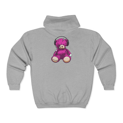 Cute Teddy Bear Zip-Up Hoodie, Cozy Sweatshirt, Gift for Kids, Music Lover's Apparel, Birthday Present, Casual Wear