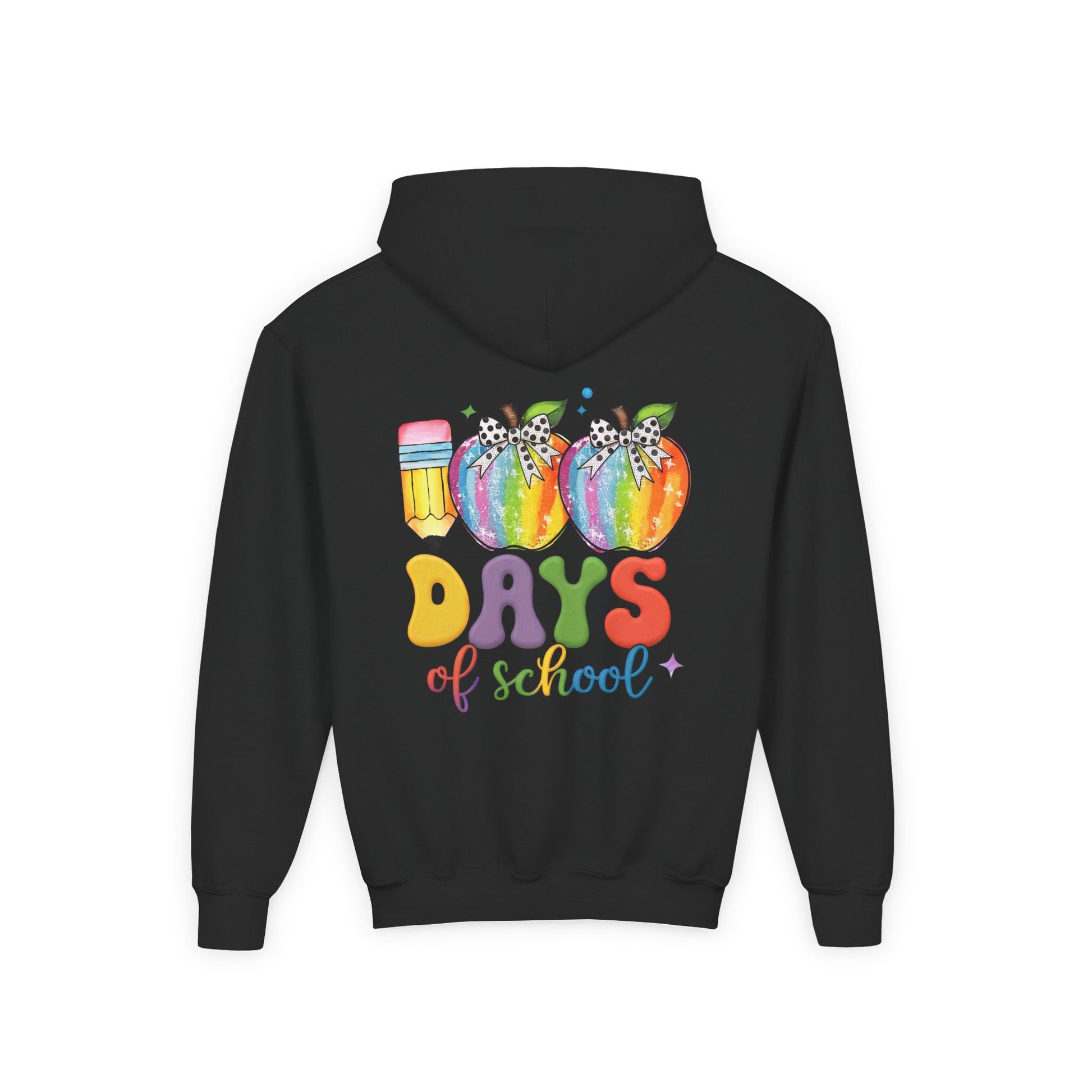 Colorful 100 Days of School Hoodie for Kids, Fun Sweatshirt for Students, Back to School Gift, Rainbow Apple Design, Classroom