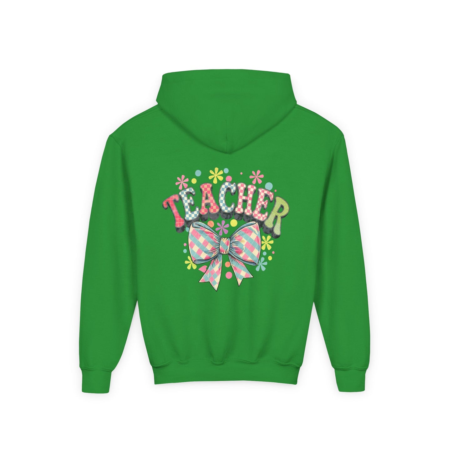 Teacher Hoodie with Colorful Floral Bow Design, Ideal Gift for Educators, School Spirit Wear, Teacher Appreciation, Back to School