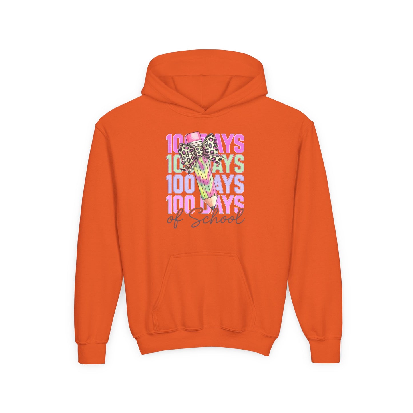 100 Days of School Youth Hoodie - Bright Fun Sweatshirt, School Celebration Gift, Kids Apparel, Learning Milestone, Back to School Orange