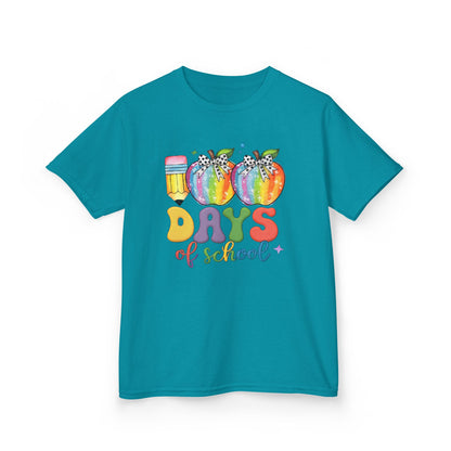 Colorful 100 Days of School Kids Tee, Fun T-Shirt, Back to School, Teacher Gift, Rainbow Design, Kid's Clothing Tropical Blue