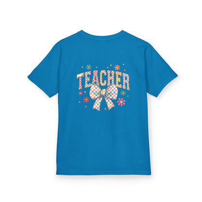 Teacher Kids Tee with Colorful Bow Design, Perfect for Back to School, Teacher Appreciation, Birthday Gift, Fun Classroom Wear