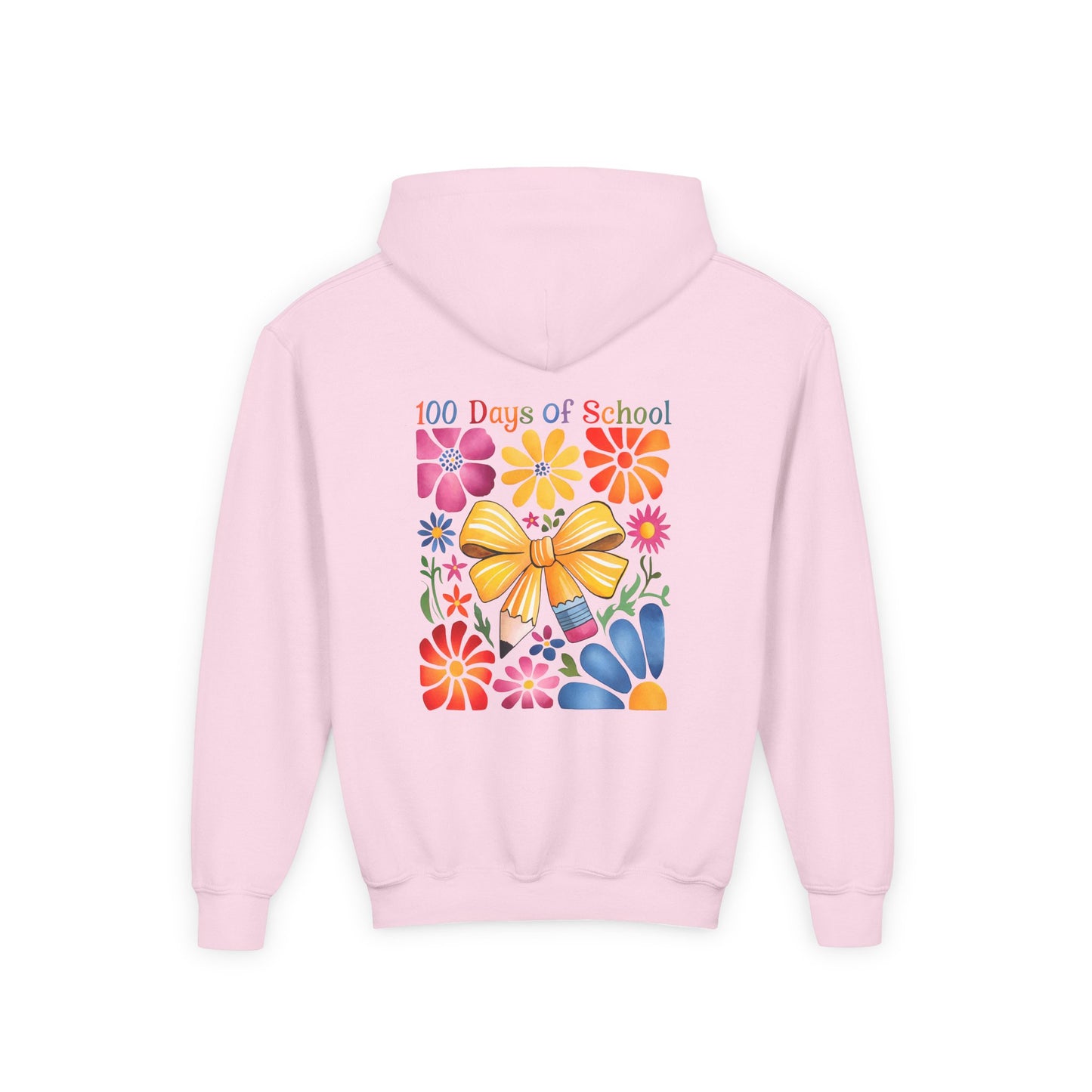 Bright Floral 100 Days of School Youth Hoodie, Colorful Kids Sweatshirt, School Celebration Apparel, Student Gift, Fun Classroom Outfit