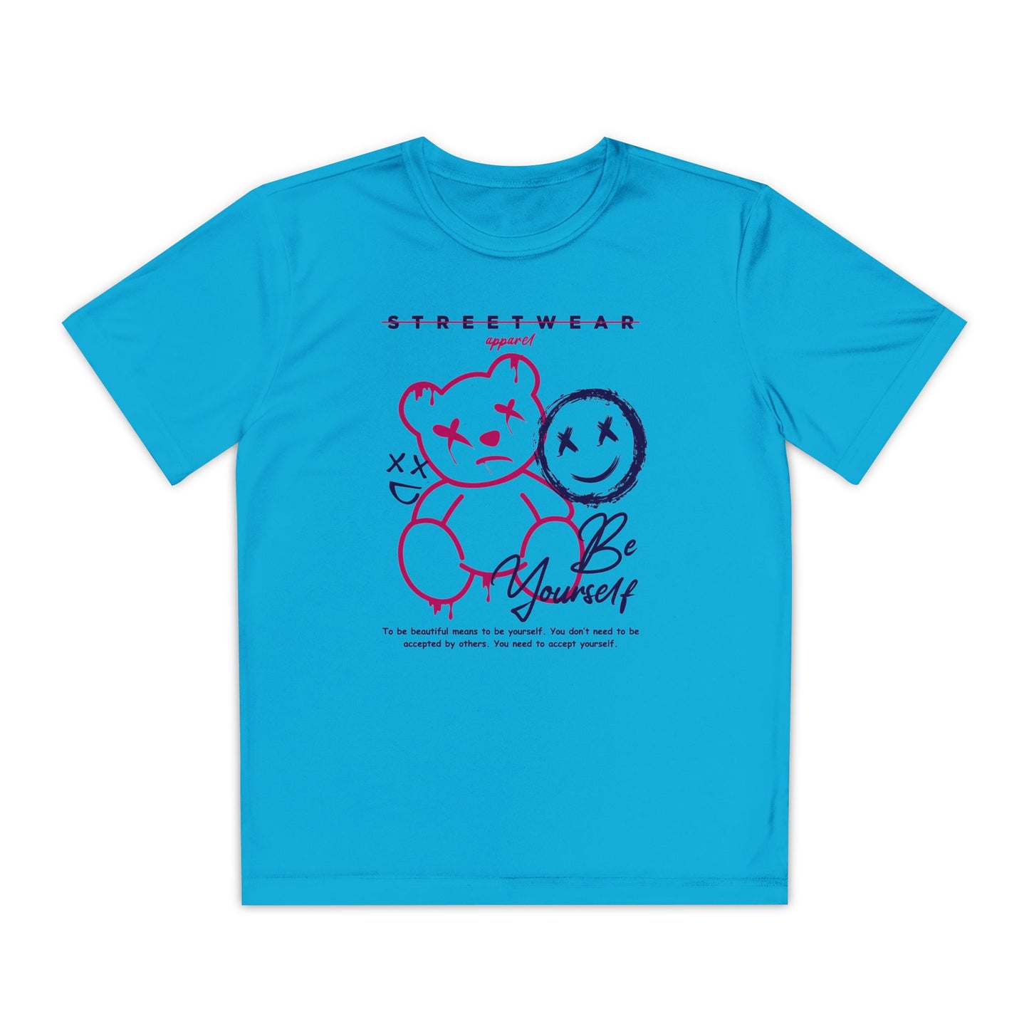 Cool Youth Streetwear Tee - 'Be Yourself' Graphic, Trendy Youth T-Shirt, Casual Wear, Birthday Gift, Fashionable Gift Atomic Blue