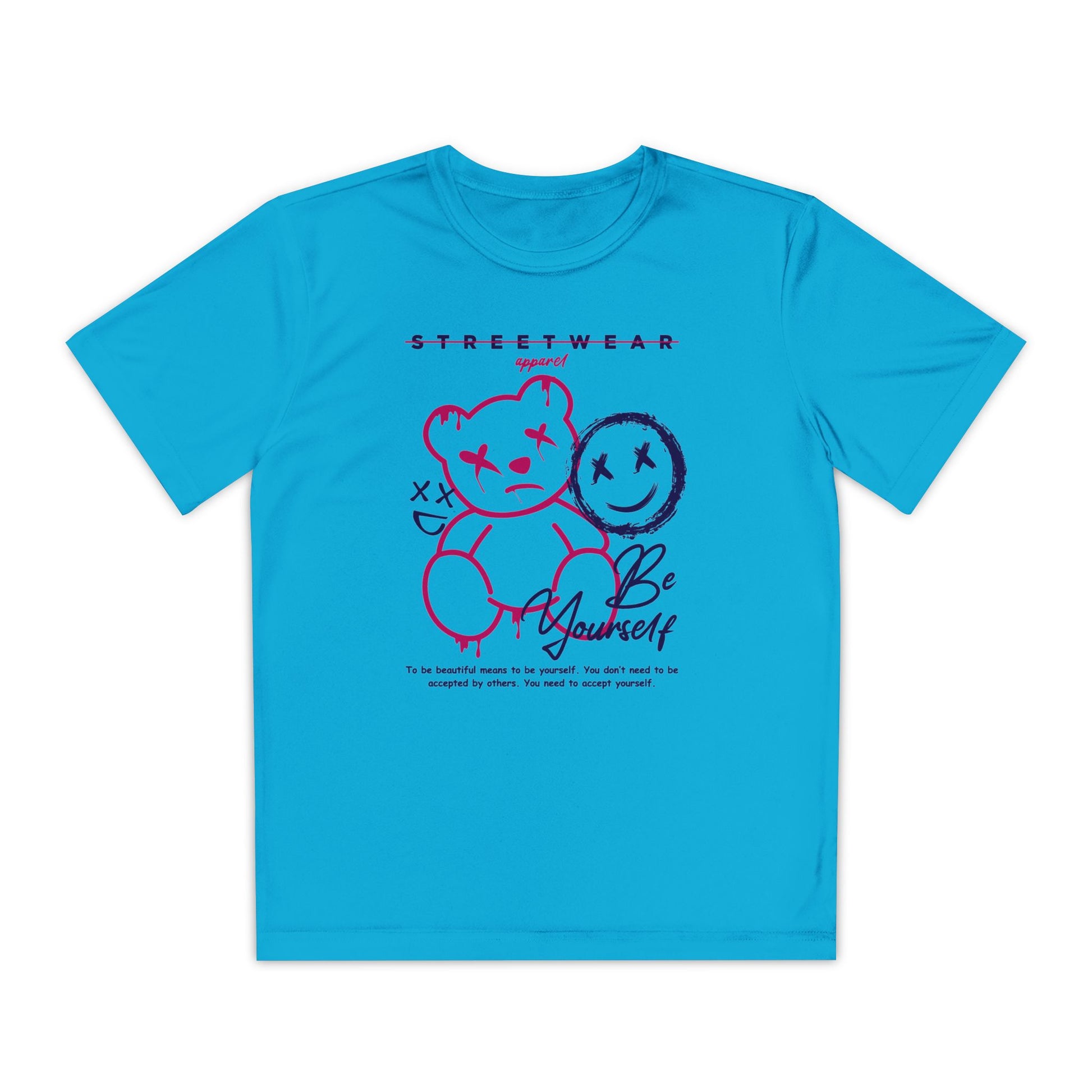 Cool Youth Streetwear Tee - 'Be Yourself' Graphic, Trendy Youth T-Shirt, Casual Wear, Birthday Gift, Fashionable Gift Atomic Blue