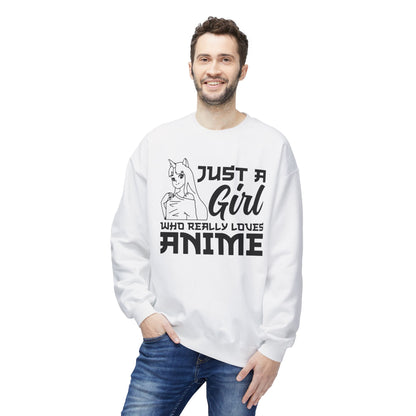 Anime Lover Crewneck Sweatshirt - Just a Girl Who Really Loves Anime, Unisex Casual Apparel, Anime Gift, Cozy Fashion, Fleece Sweater