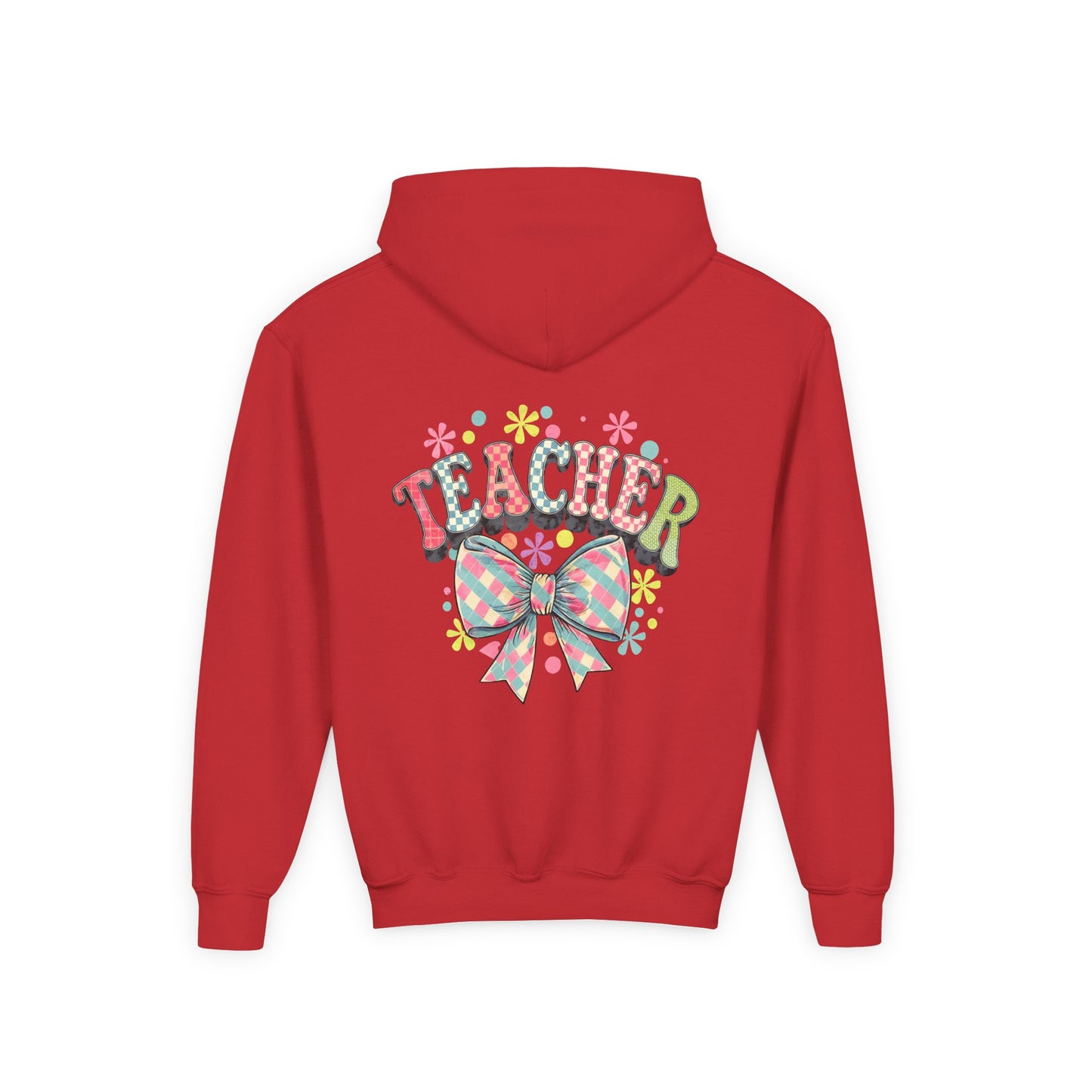 Teacher Hoodie with Colorful Floral Bow Design, Ideal Gift for Educators, School Spirit Wear, Teacher Appreciation, Back to School