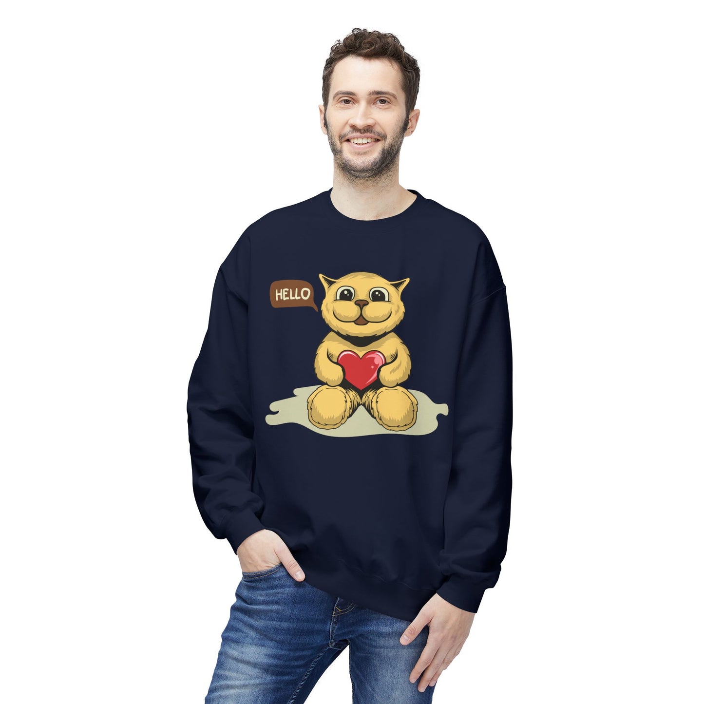 Adorable Fleece Crewneck Sweatshirt with Heartwarming Design, Cozy Gift, Unisex Pullover, Cute Animal Sweatshirt