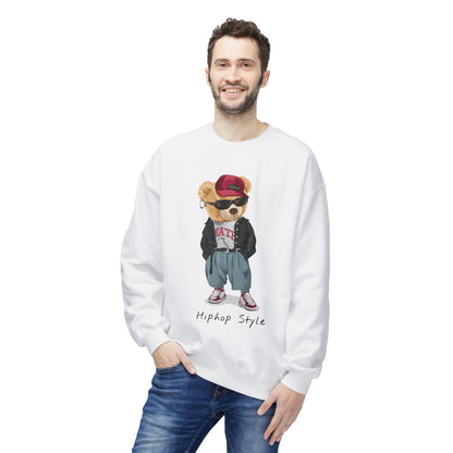 Hip Hop Bear Sweatshirt, Streetwear Crewneck, Unisex Fleece Top, Trendy Gift, Casual Style, Fashionable Layering Piece