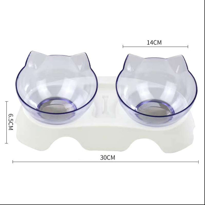 Cat Double Bowl Cat Food Bowl Protects Cervical Vertebra Two clear white