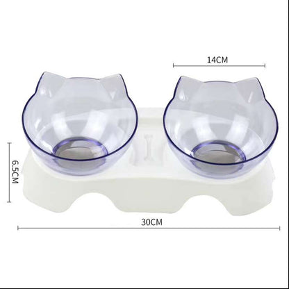 Cat Double Bowl Cat Food Bowl Protects Cervical Vertebra Two clear white