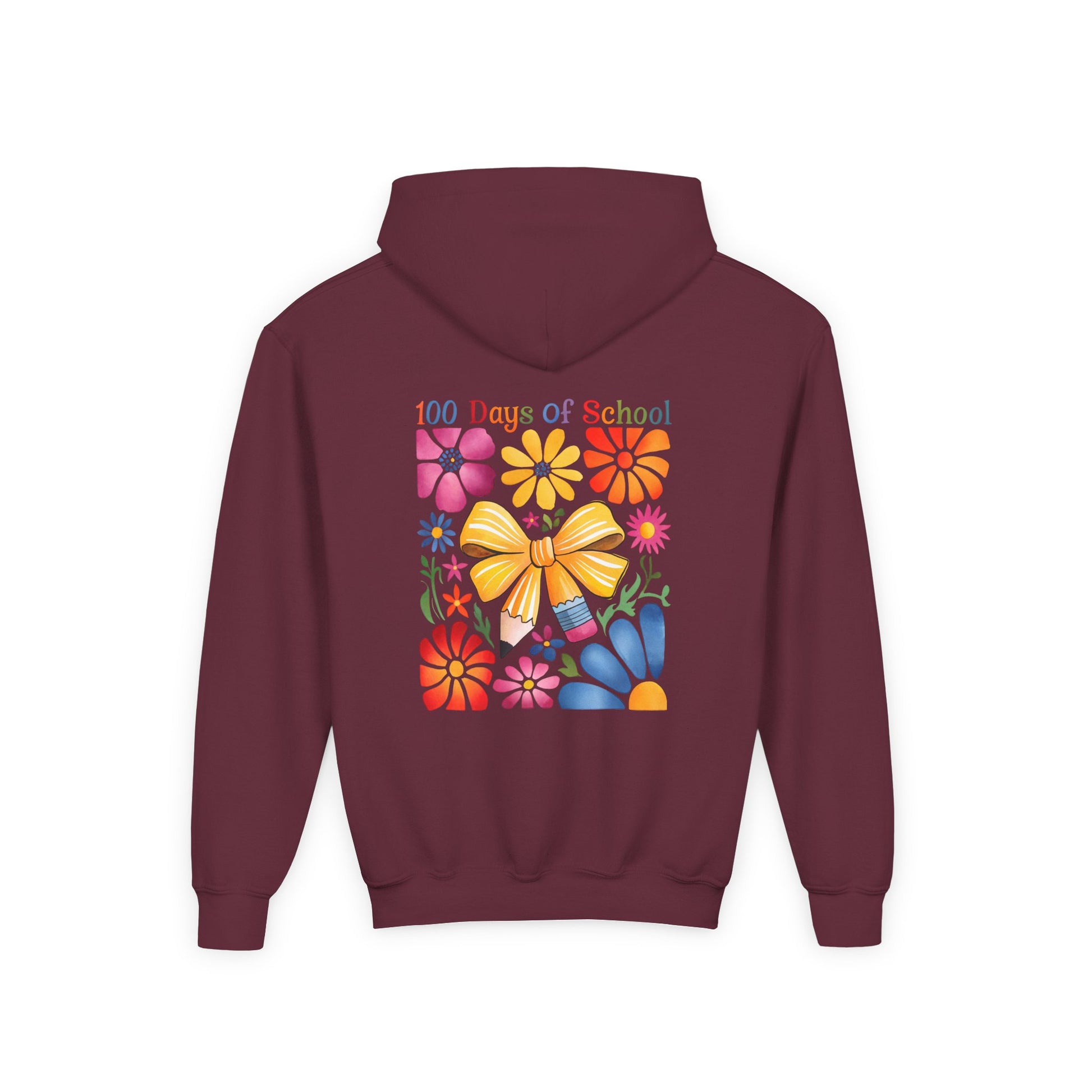 Bright Floral 100 Days of School Youth Hoodie, Colorful Kids Sweatshirt, School Celebration Apparel, Student Gift, Fun Classroom Outfit