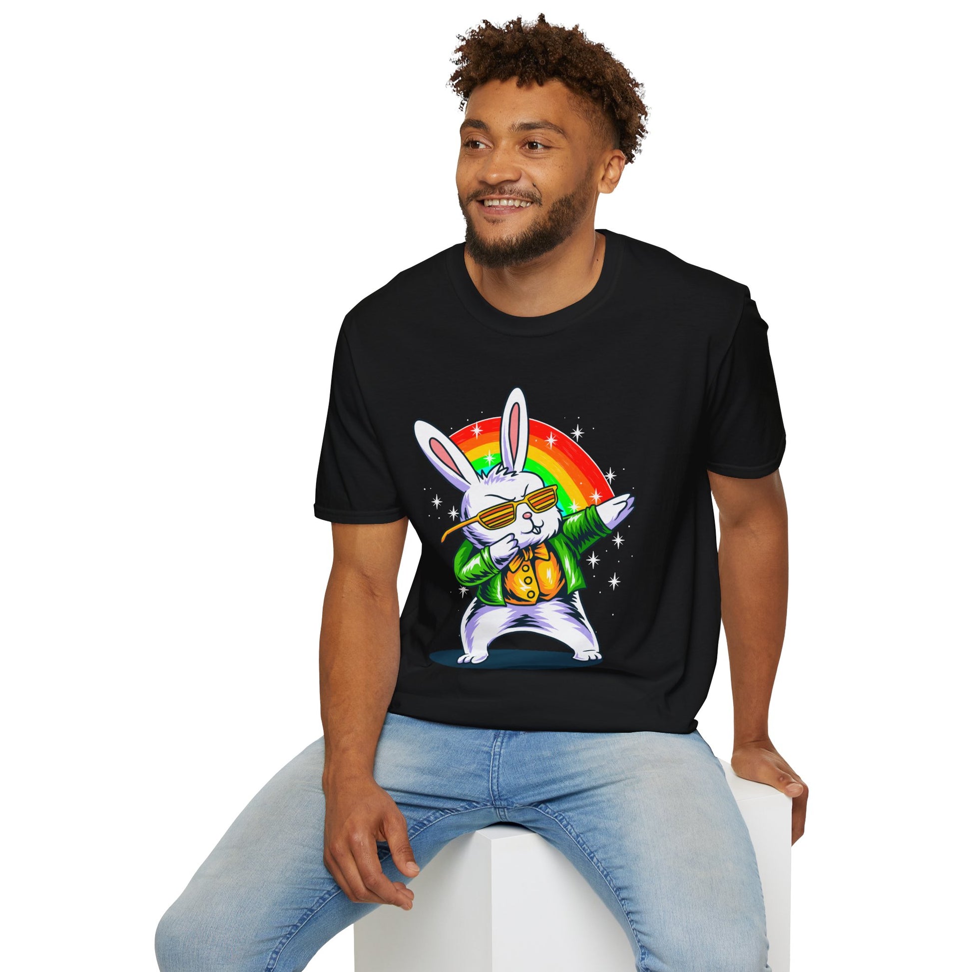 Rainbow Rabbit Cool Vibes Unisex T-Shirt, Fun Gift for Animal Lovers, Perfect for Parties, Birthdays, and Everyday Wear