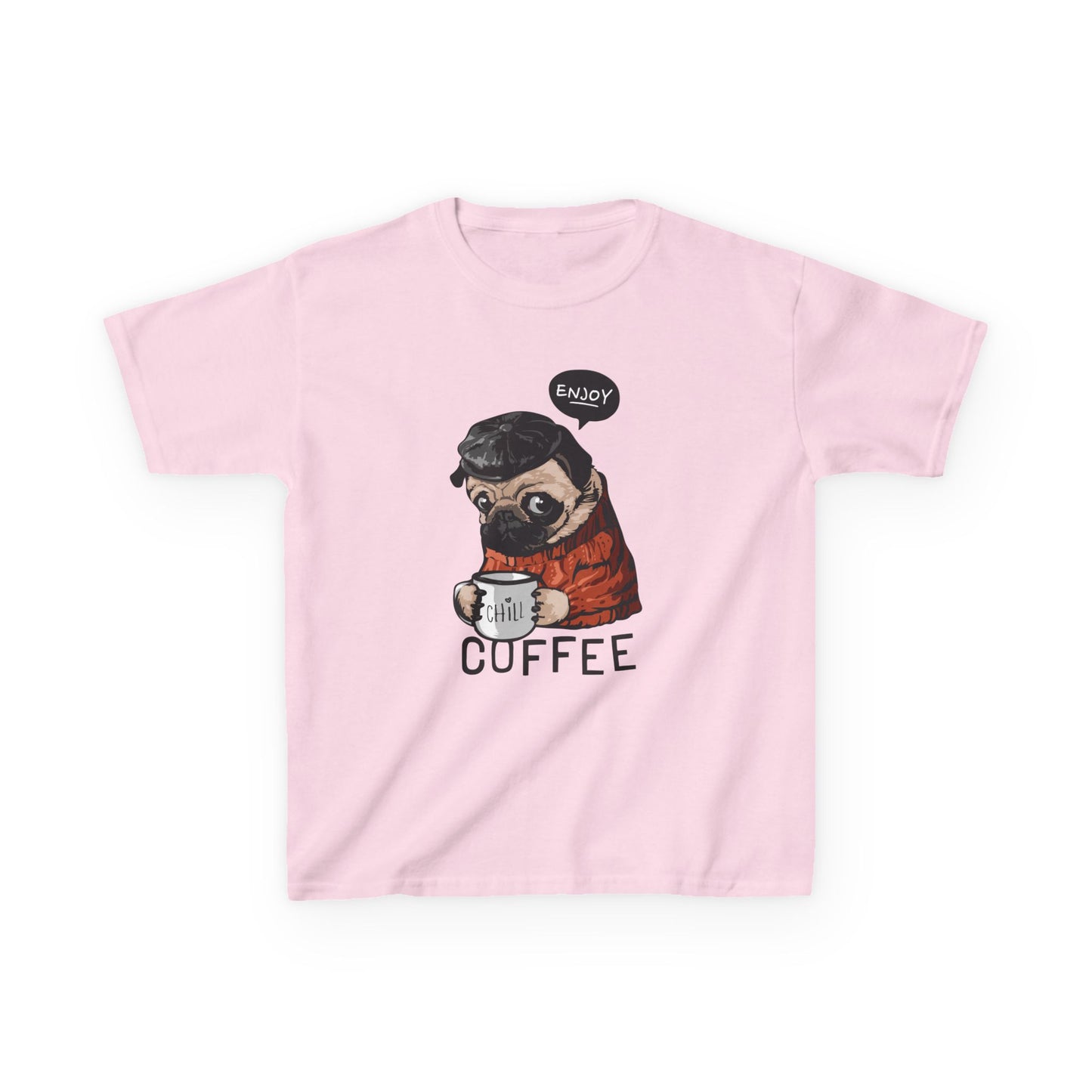 Coffee Lover Kids Tee, Cute Animal T-Shirt, Perfect Gift for Birthdays & Holidays, Funny Dog Design, Comfortable Everyday Wear Light Pink