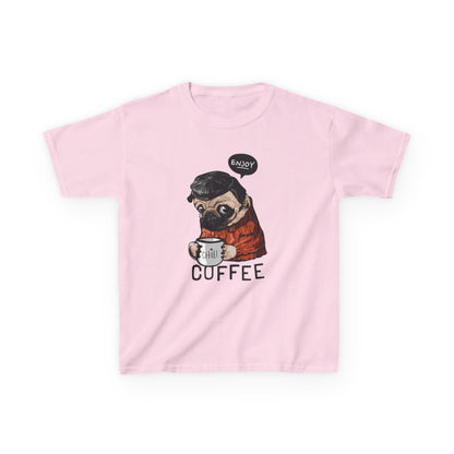 Coffee Lover Kids Tee, Cute Animal T-Shirt, Perfect Gift for Birthdays & Holidays, Funny Dog Design, Comfortable Everyday Wear Light Pink