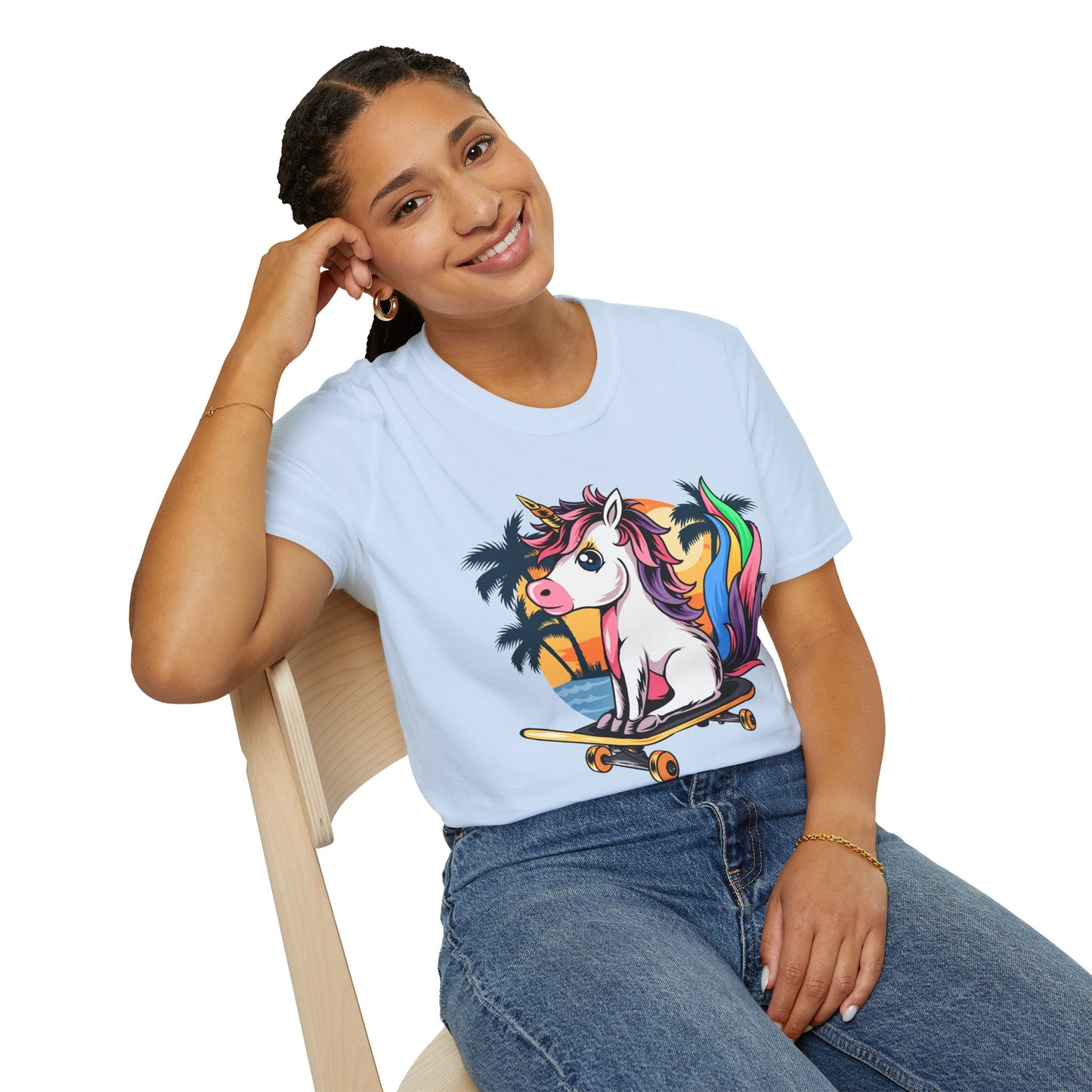 Skateboarding Unicorn T-Shirt, Cute Graphic Tee for Teens, Fun Summer Wear, Gifts for Unicorn Lovers, Beach Day Outfit