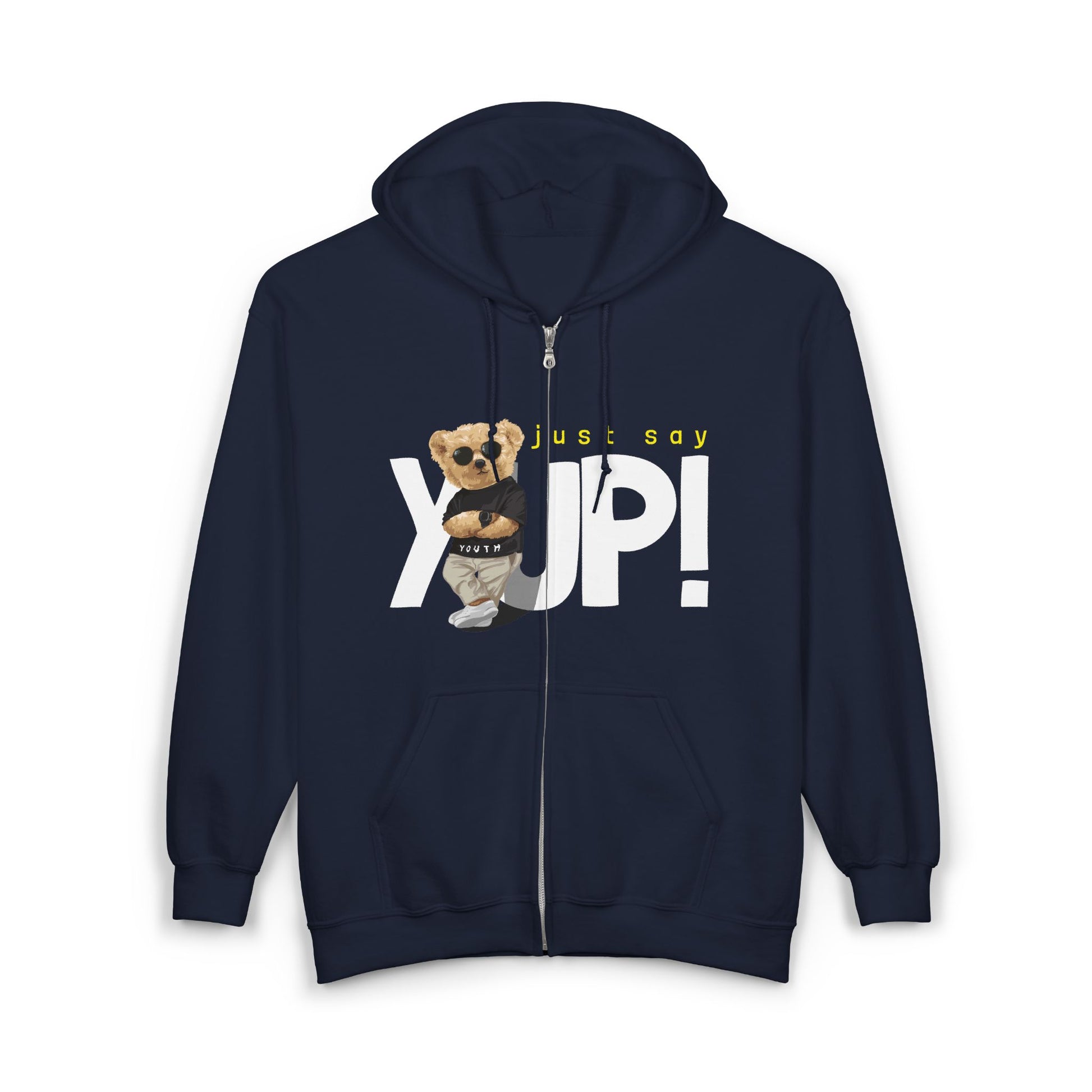 Unisex Heavy Blend Full Zip Hoodie with Cute Bear Design, Just Say Yup!
