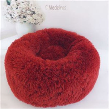 Round Long Hairy Autumn And Winter Nest Pad Cat Mattress Red