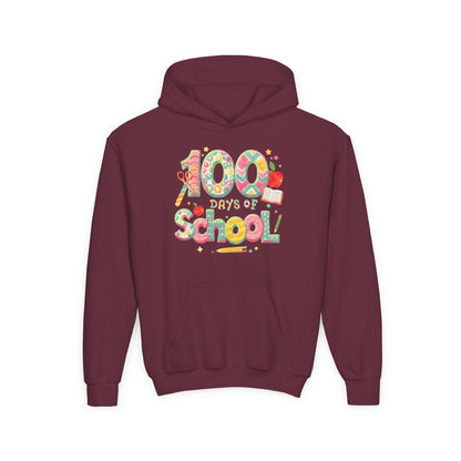 100 Days of School Youth Hoodie, Colorful School Spirit Sweatshirt, Kids Celebration Hoodie, Perfect for School Events, Fun Memory Gear Maroon