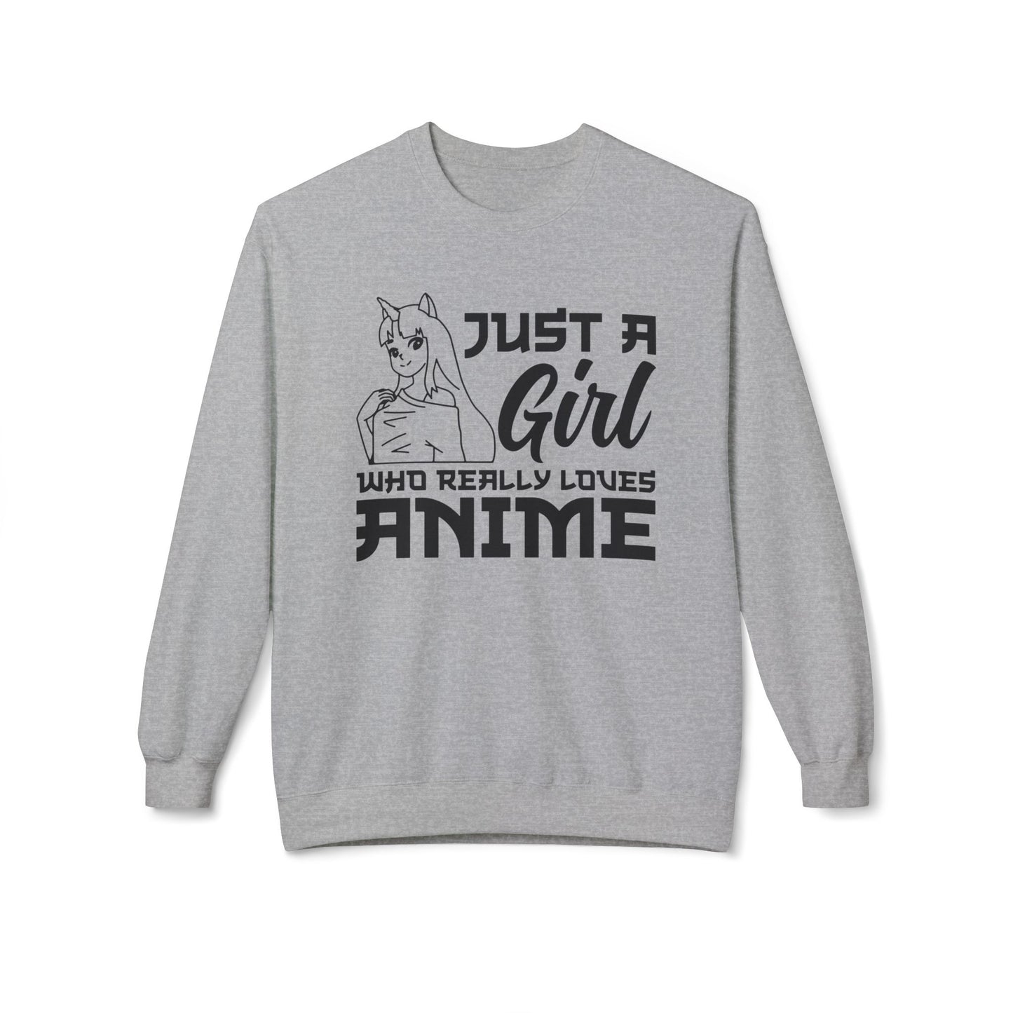 Anime Lover Crewneck Sweatshirt - Just a Girl Who Really Loves Anime, Unisex Casual Apparel, Anime Gift, Cozy Fashion, Fleece Sweater Sport Grey
