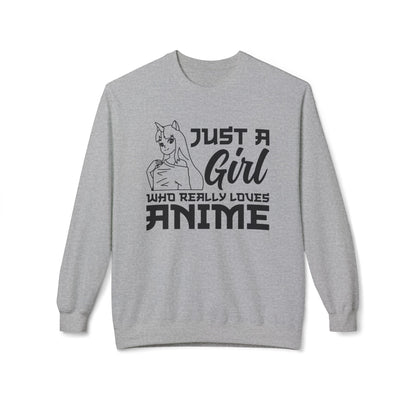 Anime Lover Crewneck Sweatshirt - Just a Girl Who Really Loves Anime, Unisex Casual Apparel, Anime Gift, Cozy Fashion, Fleece Sweater Sport Grey