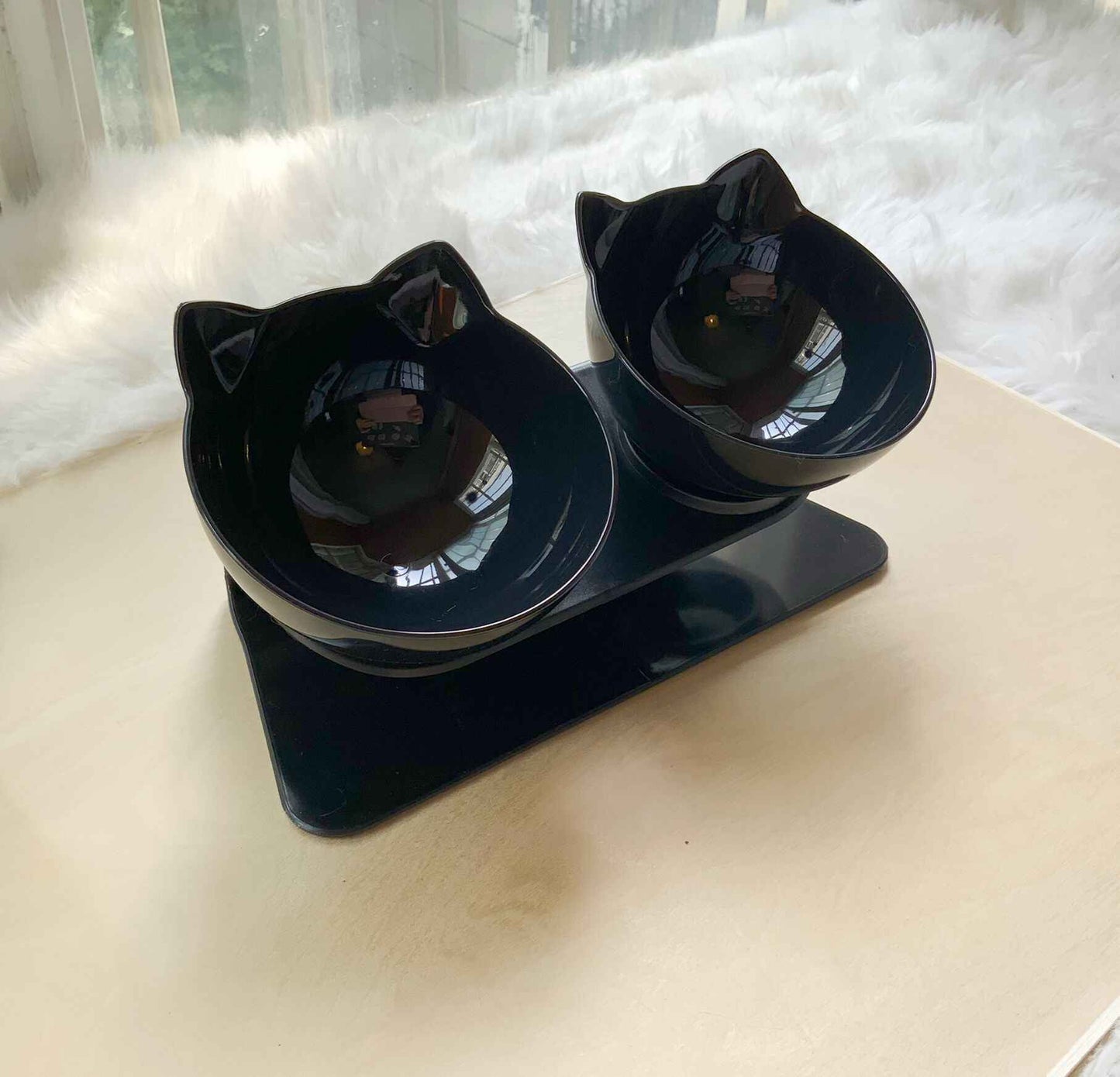 Cat Double Bowl Cat Food Bowl Protects Cervical Vertebra Black double bowl A