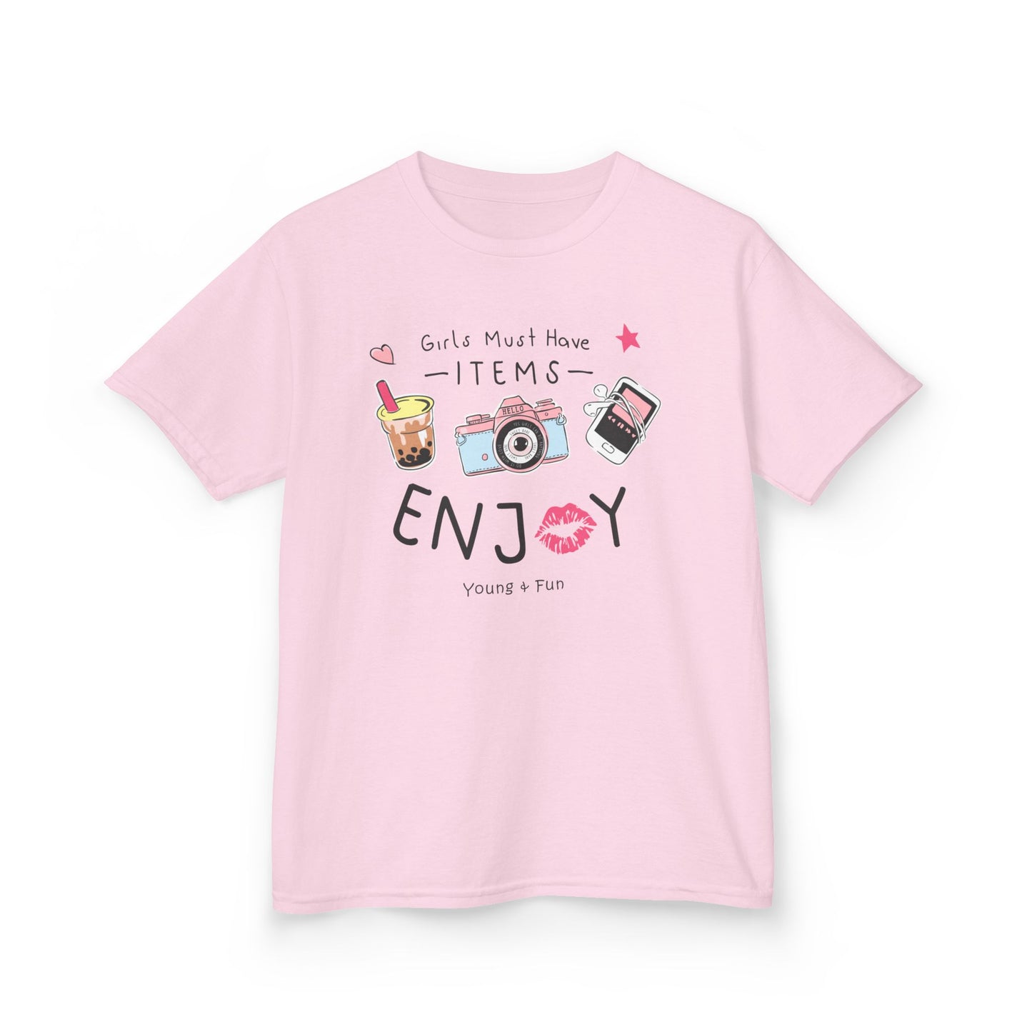 Kids Enjoy Fun Tee, Playful Kid's Shirt, Summer T-Shirt, Birthday Gift, Casual Wear, Photography Themed Tee Light Pink