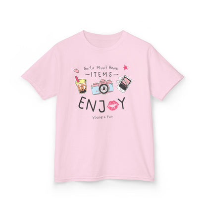 Kids Enjoy Fun Tee, Playful Kid's Shirt, Summer T-Shirt, Birthday Gift, Casual Wear, Photography Themed Tee Light Pink