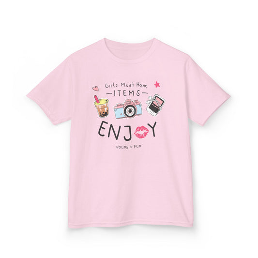Kids Enjoy Fun Tee, Playful Kid's Shirt, Summer T-Shirt, Birthday Gift, Casual Wear, Photography Themed Tee Light Pink