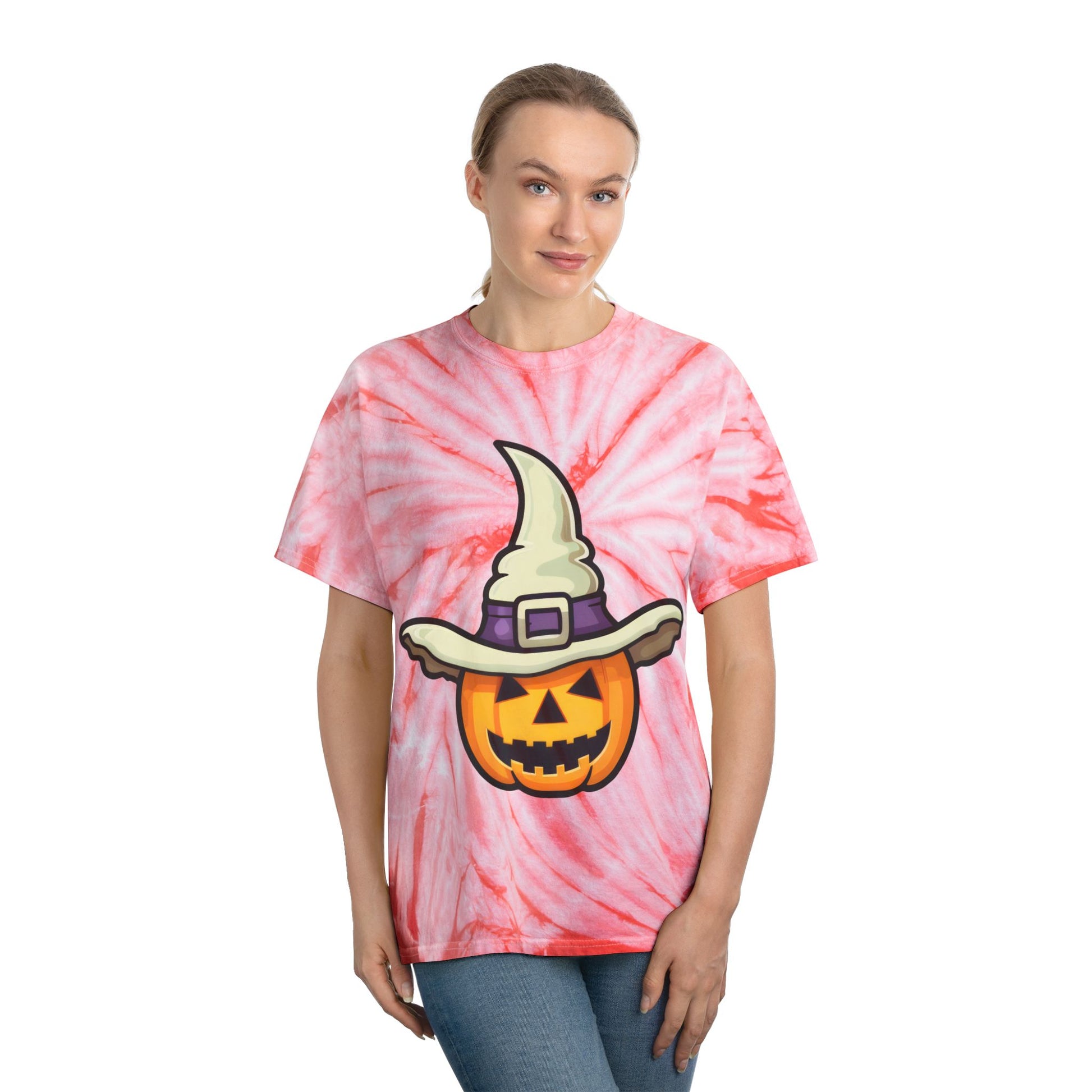 Halloween Tie-Dye Tee, Pumpkin Witch Shirt, Festival Apparel, Spooky Season Outfit, Tie-Dye T-Shirt, Fall Celebrations - Cozy Kawaii LLC