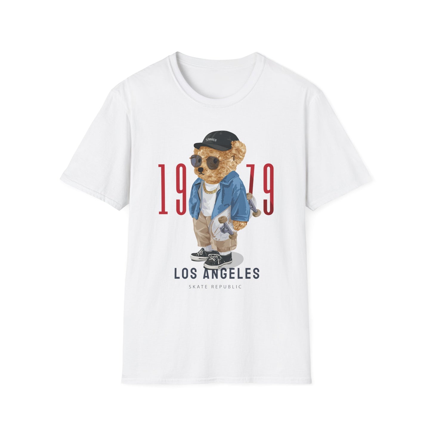 Vintage Bear Graphic Tee, Softstyle Unisex T-Shirt, Los Angeles 1979 Shirt, Cool Bear Apparel, Casual Streetwear Top, Gift for Him/Her White