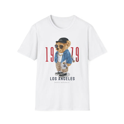 Vintage Bear Graphic Tee, Softstyle Unisex T-Shirt, Los Angeles 1979 Shirt, Cool Bear Apparel, Casual Streetwear Top, Gift for Him/Her White