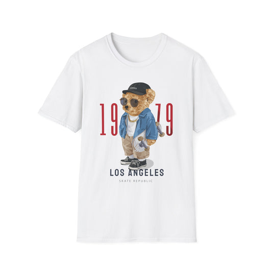 Vintage Bear Graphic Tee, Softstyle Unisex T-Shirt, Los Angeles 1979 Shirt, Cool Bear Apparel, Casual Streetwear Top, Gift for Him/Her White