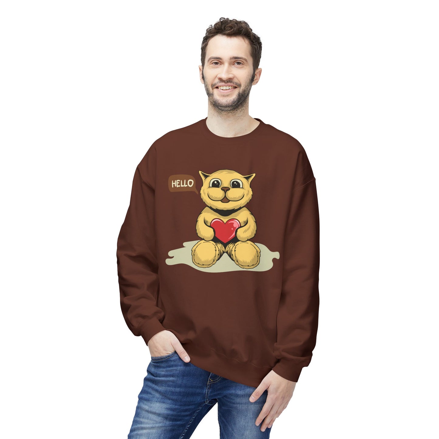 Adorable Fleece Crewneck Sweatshirt with Heartwarming Design, Cozy Gift, Unisex Pullover, Cute Animal Sweatshirt