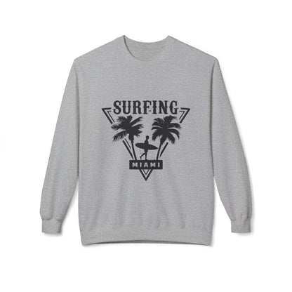 Miami Surfing Sweatshirt, Unisex Sweatshirt, Beach Lover Gift, Casual Layering Piece, Summer Vibes Apparel, Surfing Lifestyle Clothing Sport Grey