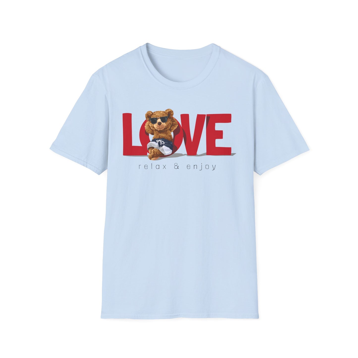 Love Bear Unisex Softstyle T-Shirt | Cute Casual Tee, Gift for Him/Her, Valentine’s Day, Birthday, Everyday Wear Light Blue