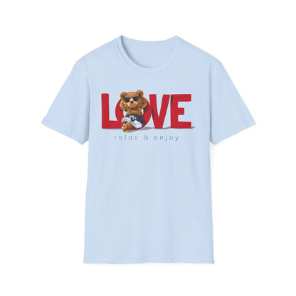 Love Bear Unisex Softstyle T-Shirt | Cute Casual Tee, Gift for Him/Her, Valentine’s Day, Birthday, Everyday Wear Light Blue