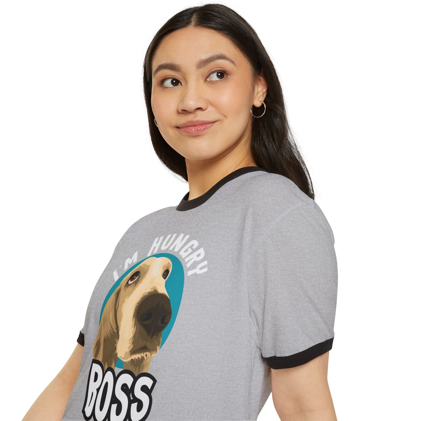 Hungry Boss Dog Ringer T-Shirt, Funny Pet Tee, Unisex Graphic Shirt, Cute Dog Lover Gift, Casual Humor Apparel