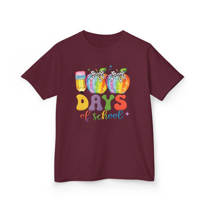Colorful 100 Days of School Kids Tee, Fun T-Shirt, Back to School, Teacher Gift, Rainbow Design, Kid's Clothing Maroon