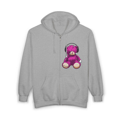 Cute Teddy Bear Zip-Up Hoodie, Cozy Sweatshirt, Gift for Kids, Music Lover's Apparel, Birthday Present, Casual Wear