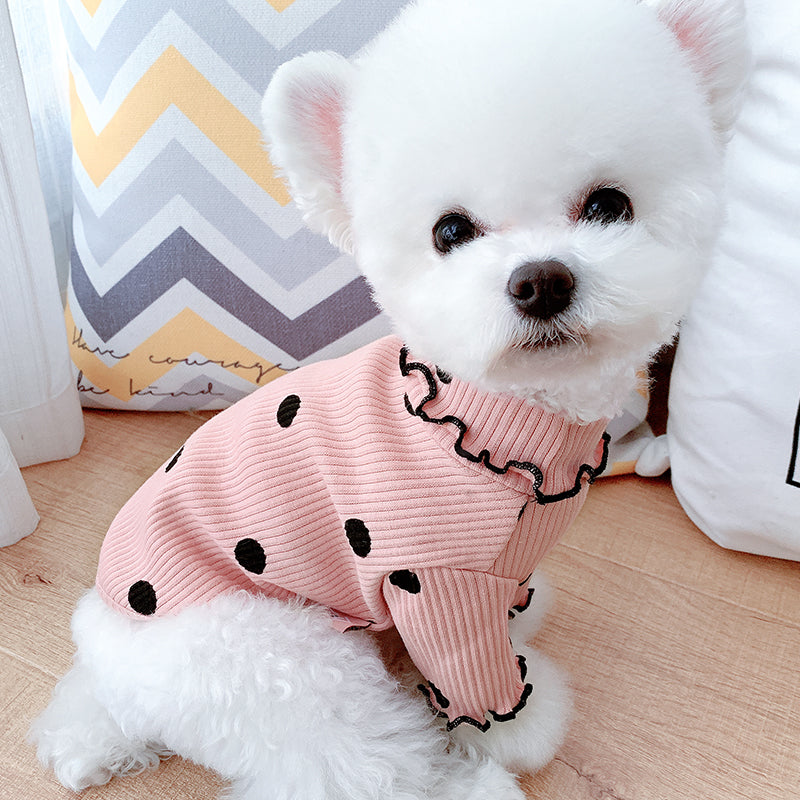 Dot turtleneck dog bottoming shirt Pink