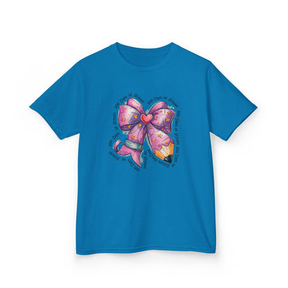 Kids Bow Graphic Tee, Birthday Gift for Girls, Cute Summer Top, Fun Kids Clothing, Birthday Party Attire, Playful Fashion Sapphire