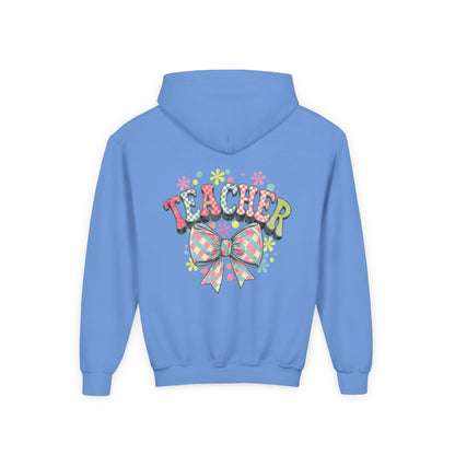 Teacher Hoodie with Colorful Floral Bow Design, Ideal Gift for Educators, School Spirit Wear, Teacher Appreciation, Back to School